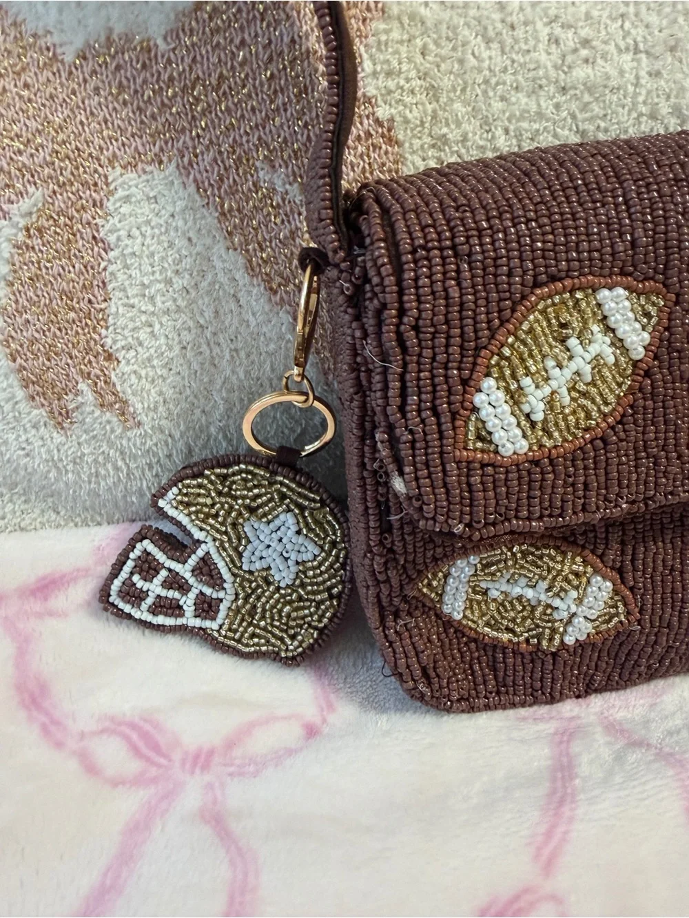 Beaded Football shoulder  in Chocolate Brown